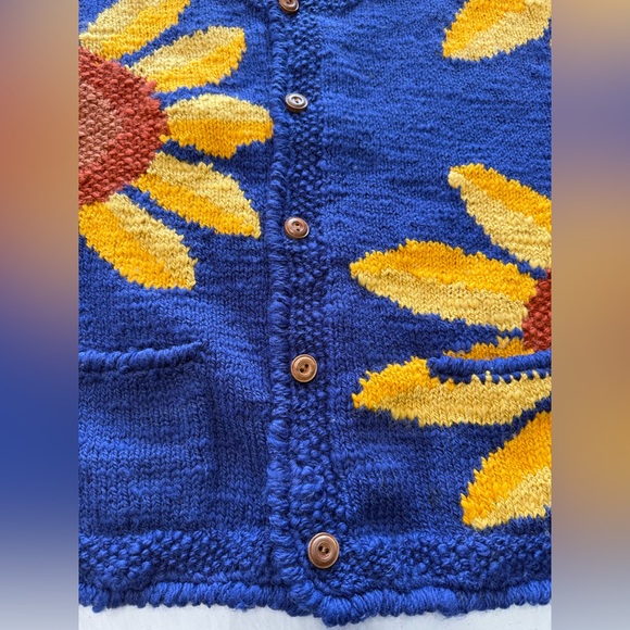 VINTAGE Express Tricot Sunflower Sweater granny bohemian eclectic grandpa boho - Picture 6 of 16